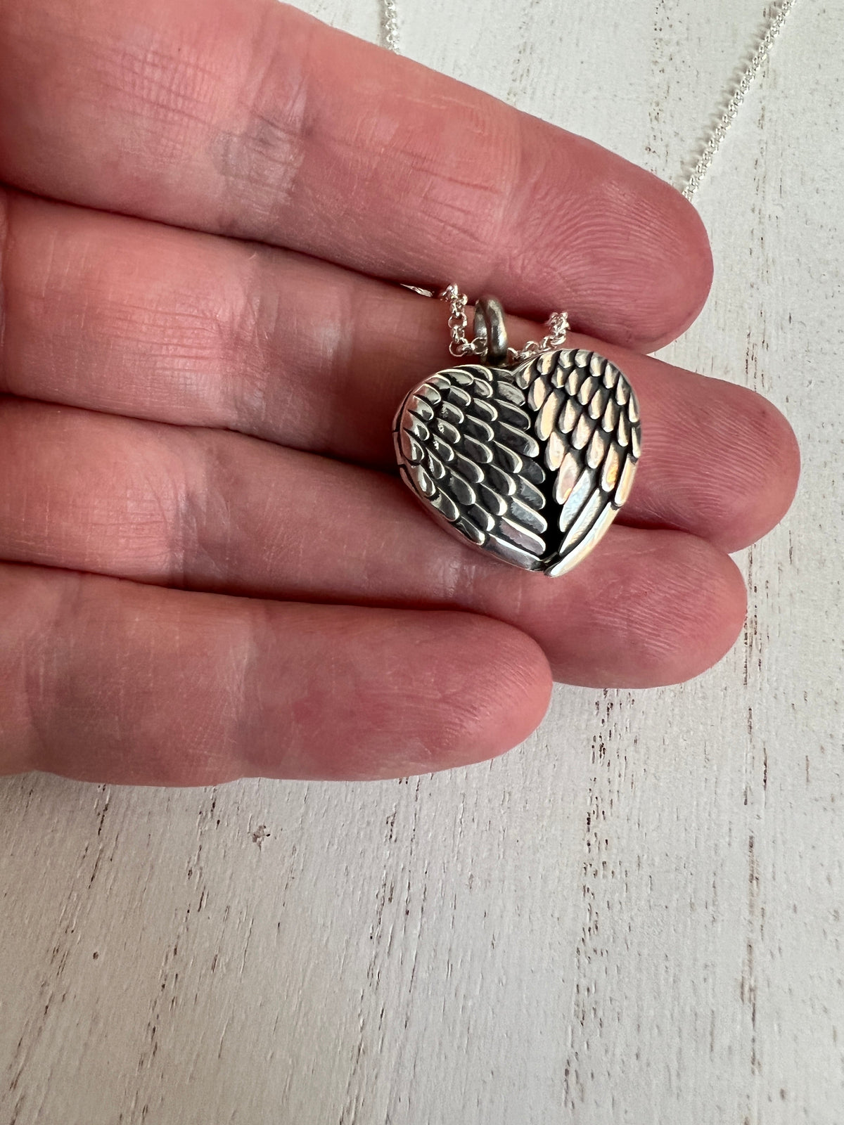 Sterling Silver Angel Wing Heart Locket Urn Necklace