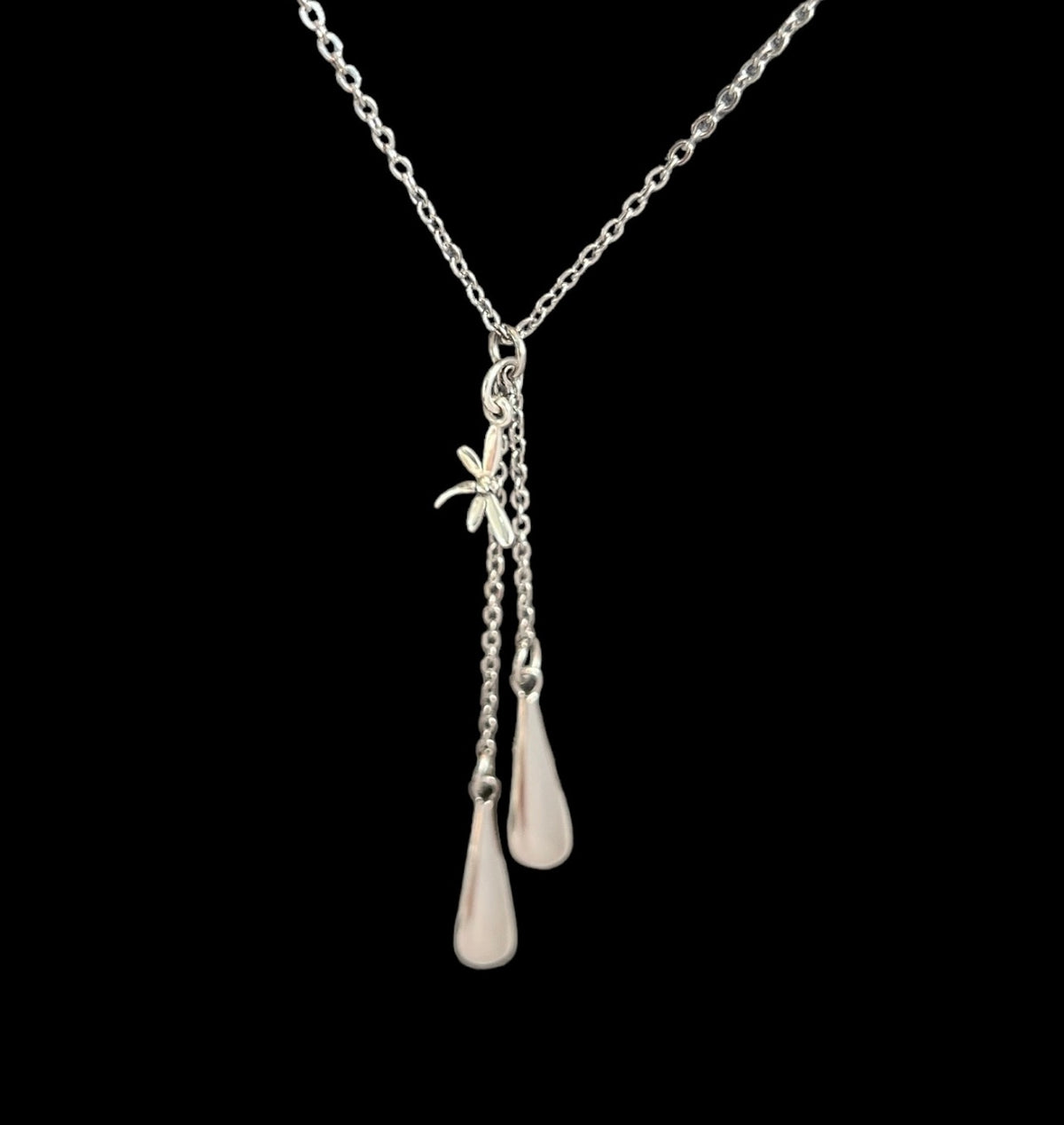 Dual Dew Drop Cremation Urn Necklace Silver with Charm