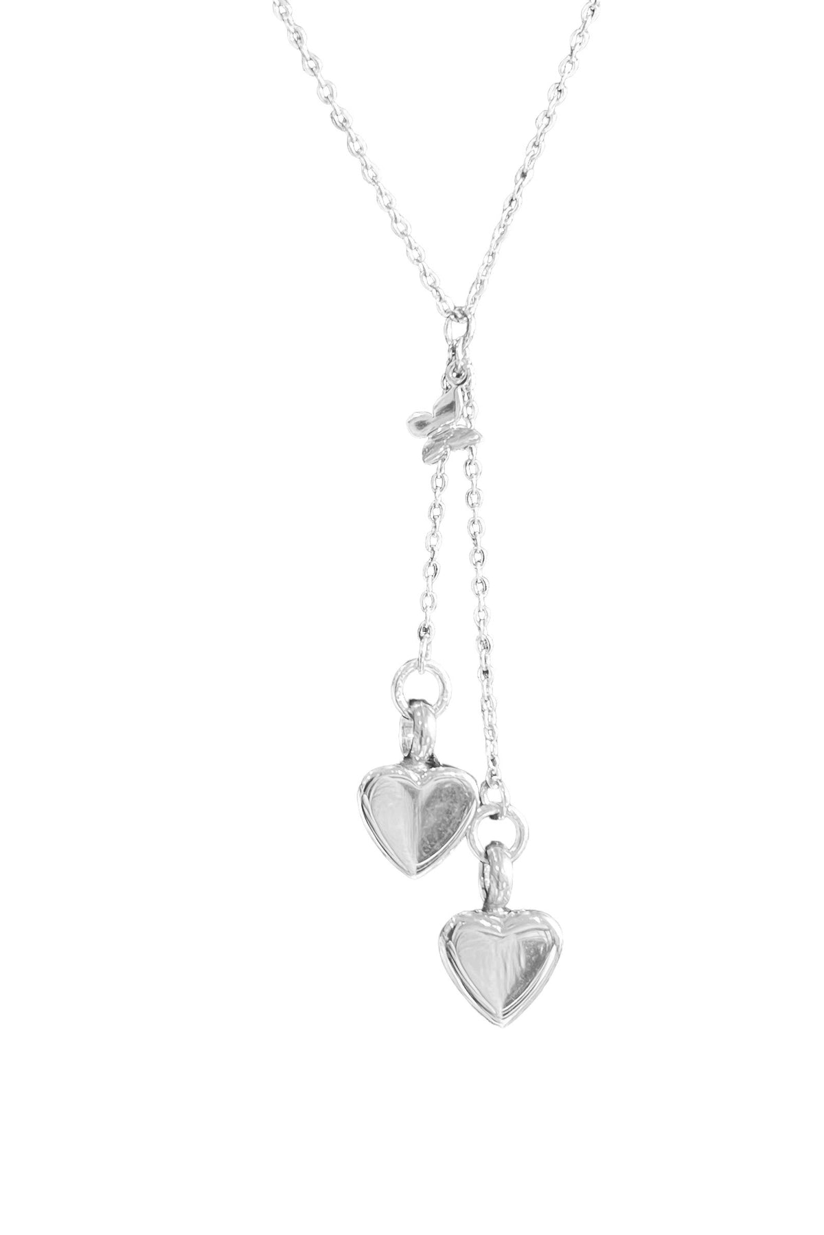 Dual Hearts Cremation Urn Necklace Silver with Charm
