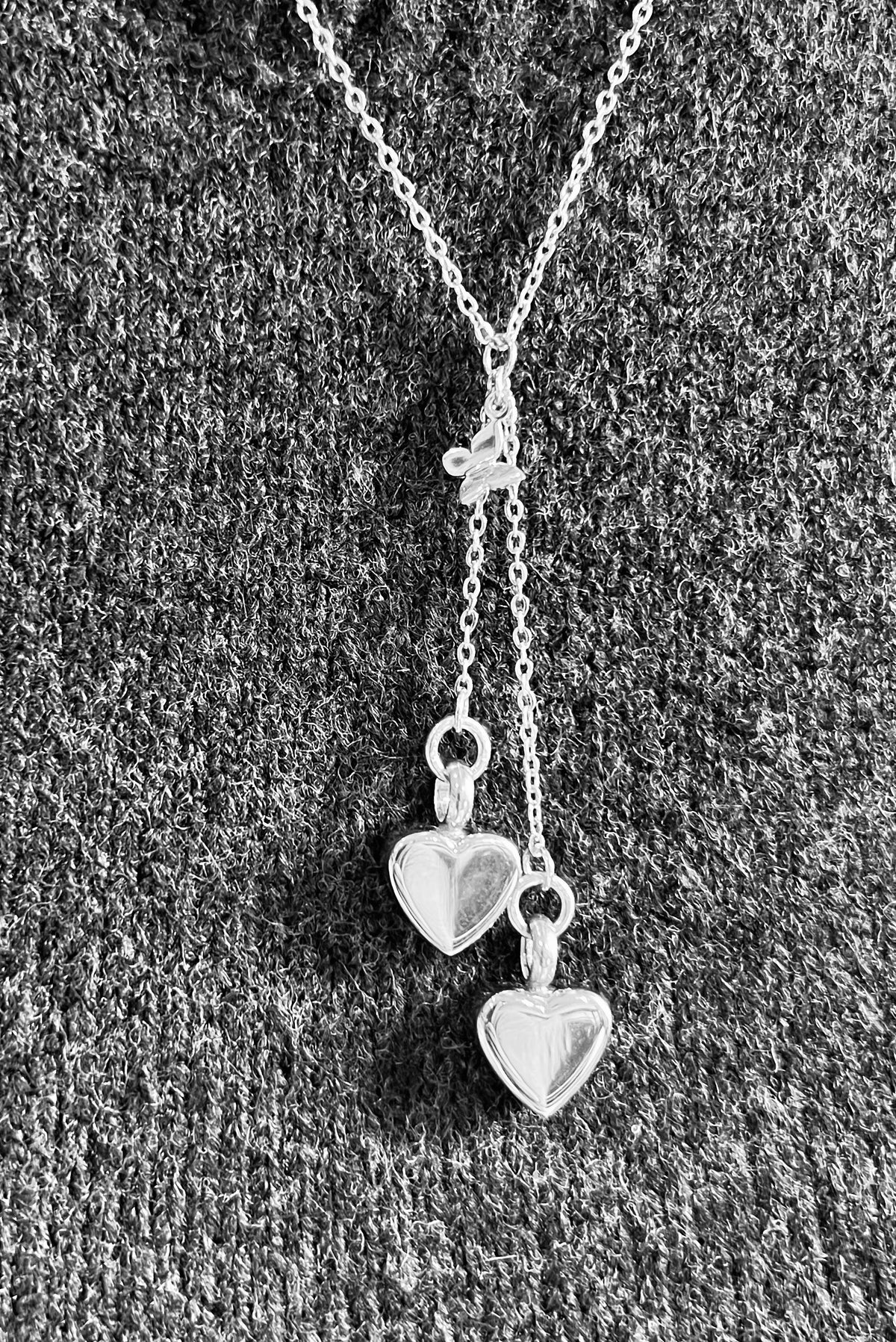 Dual Hearts Cremation Urn Necklace Silver with Charm