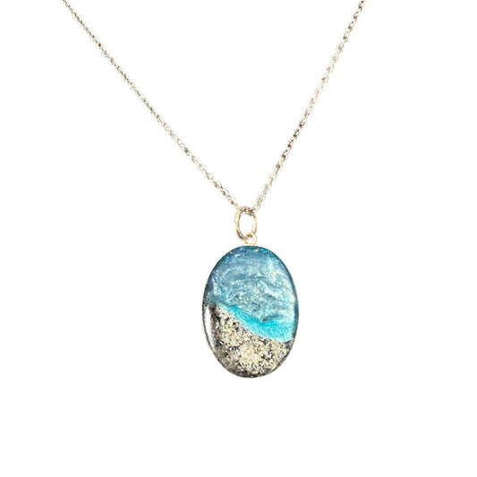 Serene Sandy Shore Inspired Sterling Silver Ashes in Resin Necklace