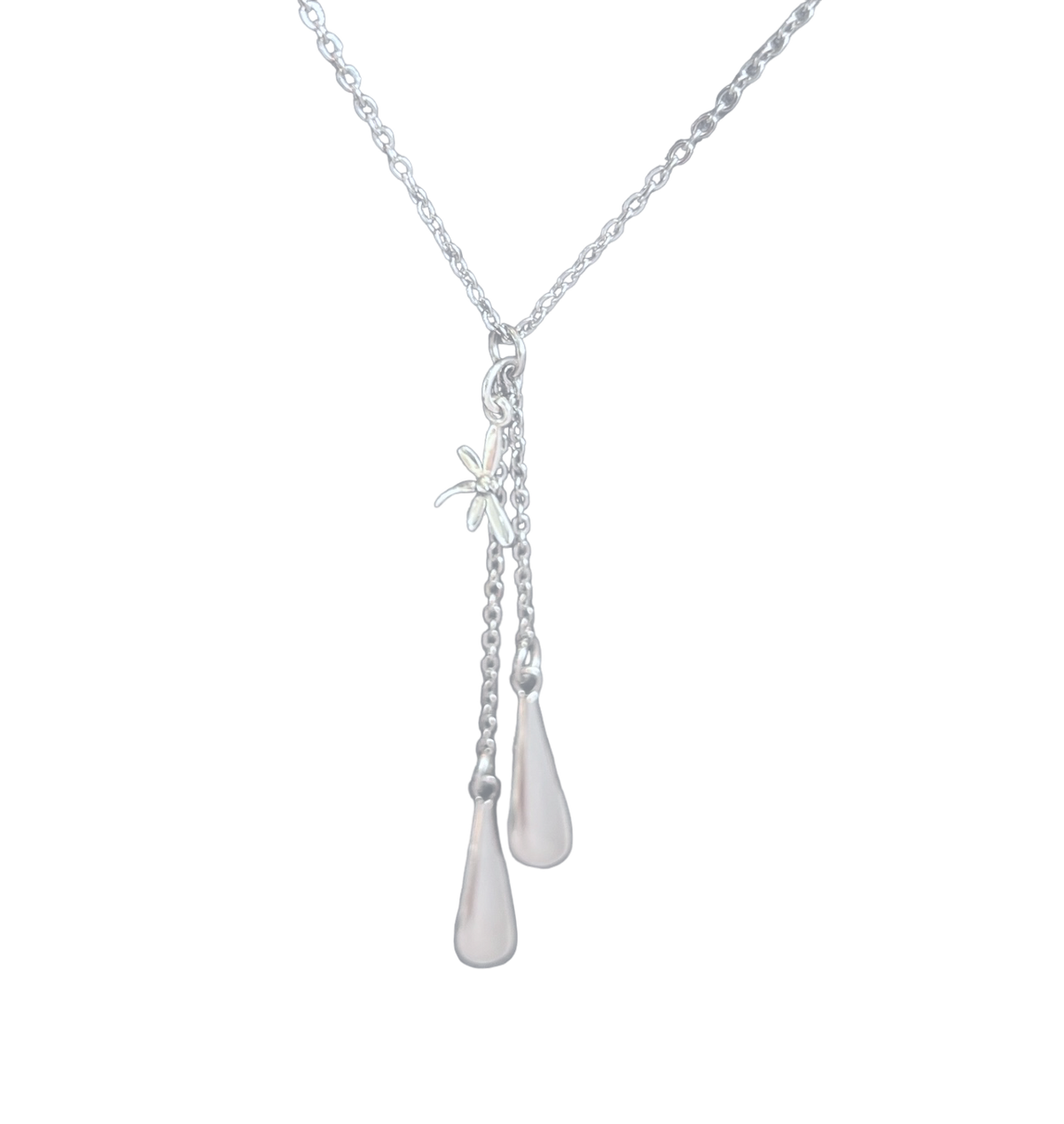 Dual Dew Drop Cremation Urn Necklace Silver with Charm