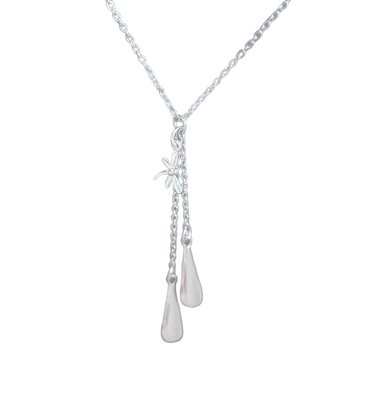 Dual Dew Drop Cremation Urn Necklace Silver with Charm