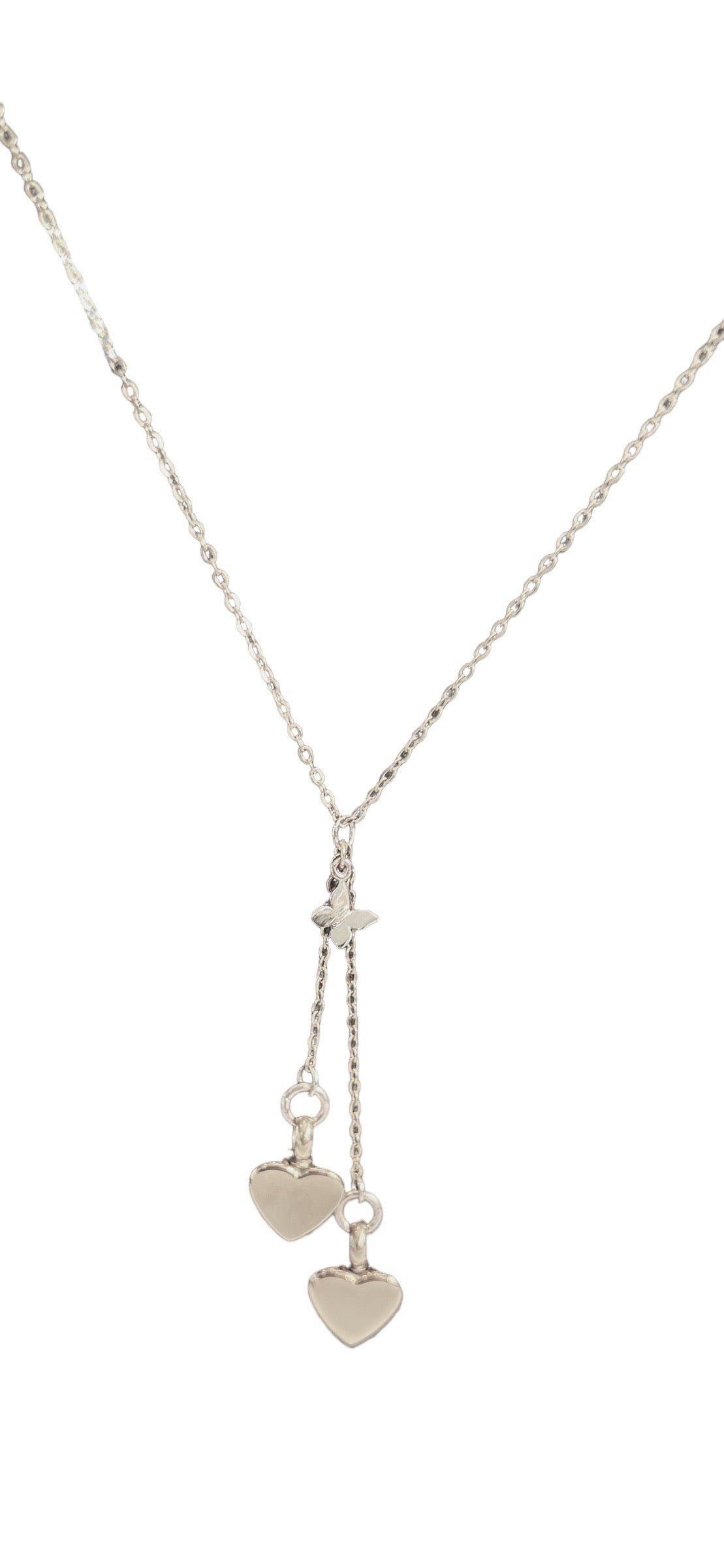 Dual Hearts Cremation Urn Necklace Silver with Charm