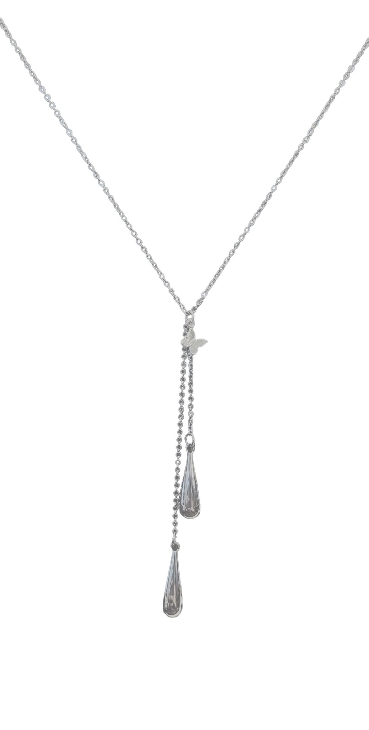 Dual Dew Drop Cremation Urn Necklace Silver with Charm