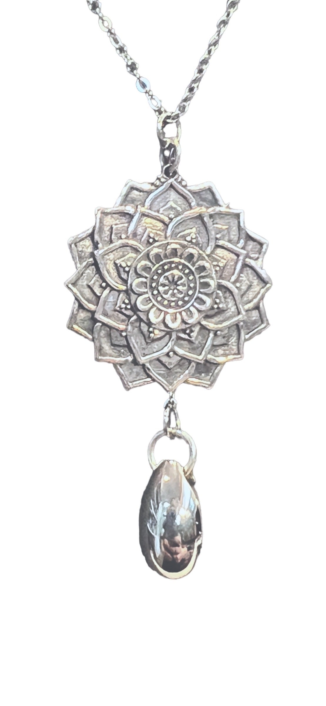 Lotus Mandala Teardrop Urn Necklace
