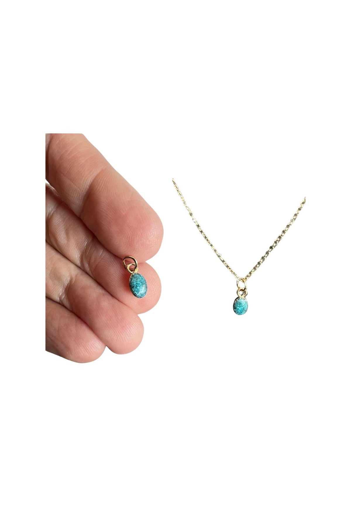 Tiny 14kt gold fill oval ashes in resin pendant necklace