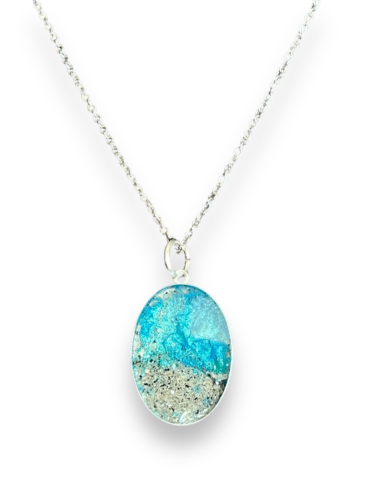 Serene Sandy Shore Inspired Sterling Silver Ashes in Resin Necklace
