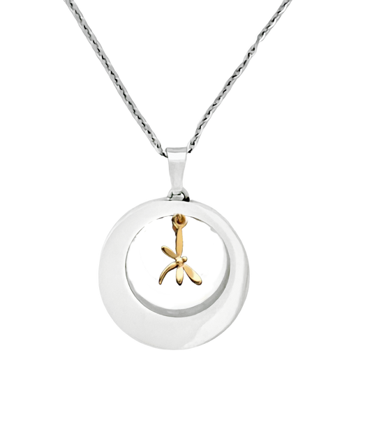 Gold Dragonfly  Open Circle Cremation Urn Necklace