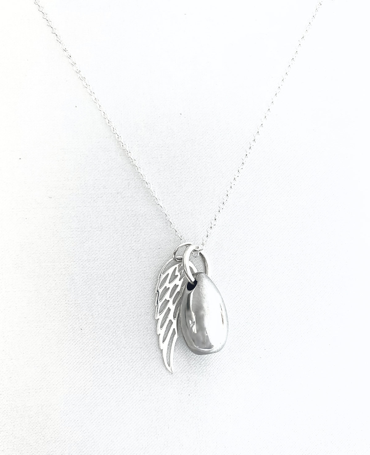 Silver Angel Wing Teardrop Urn Necklace