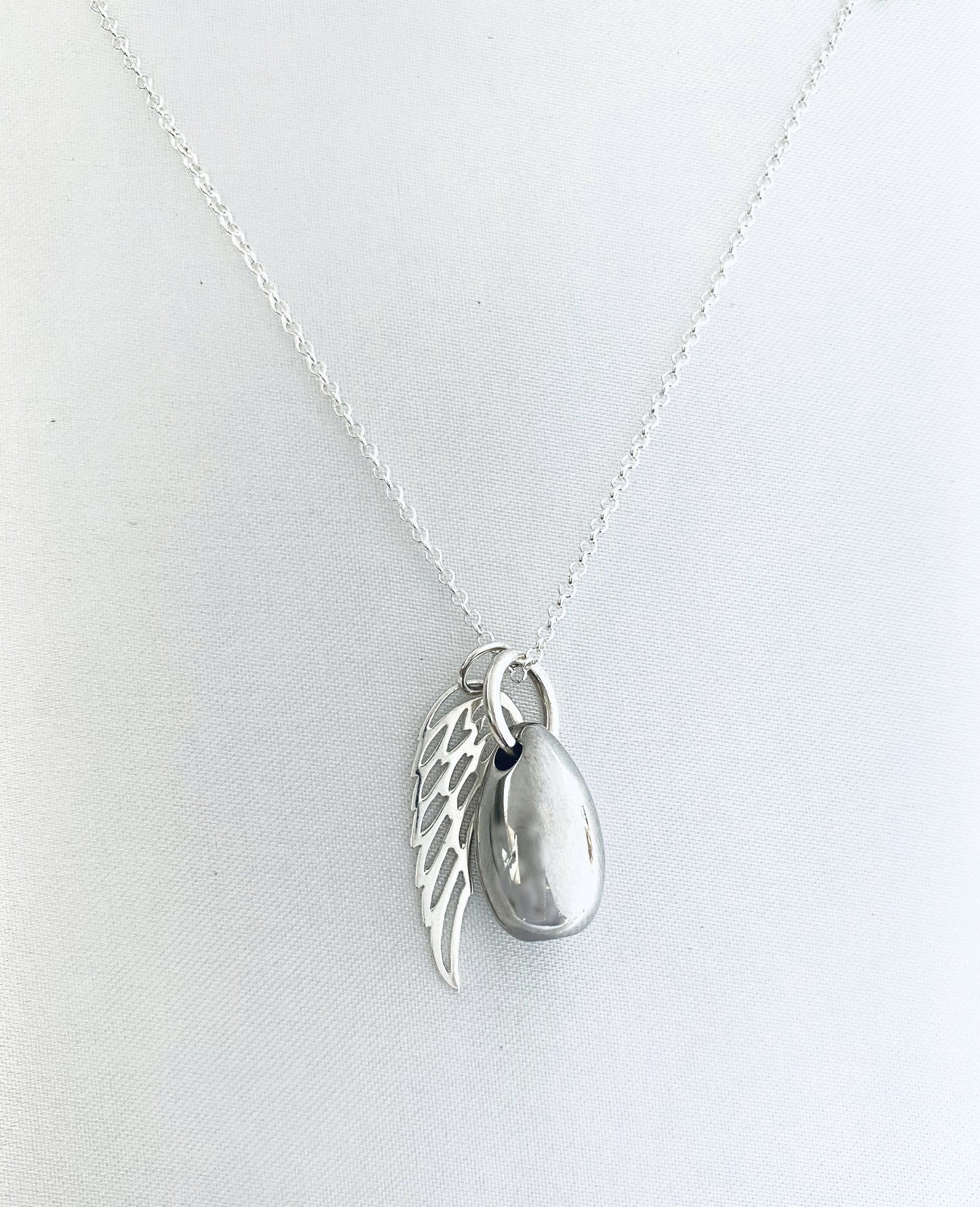Silver Angel Wing Teardrop Urn Necklace
