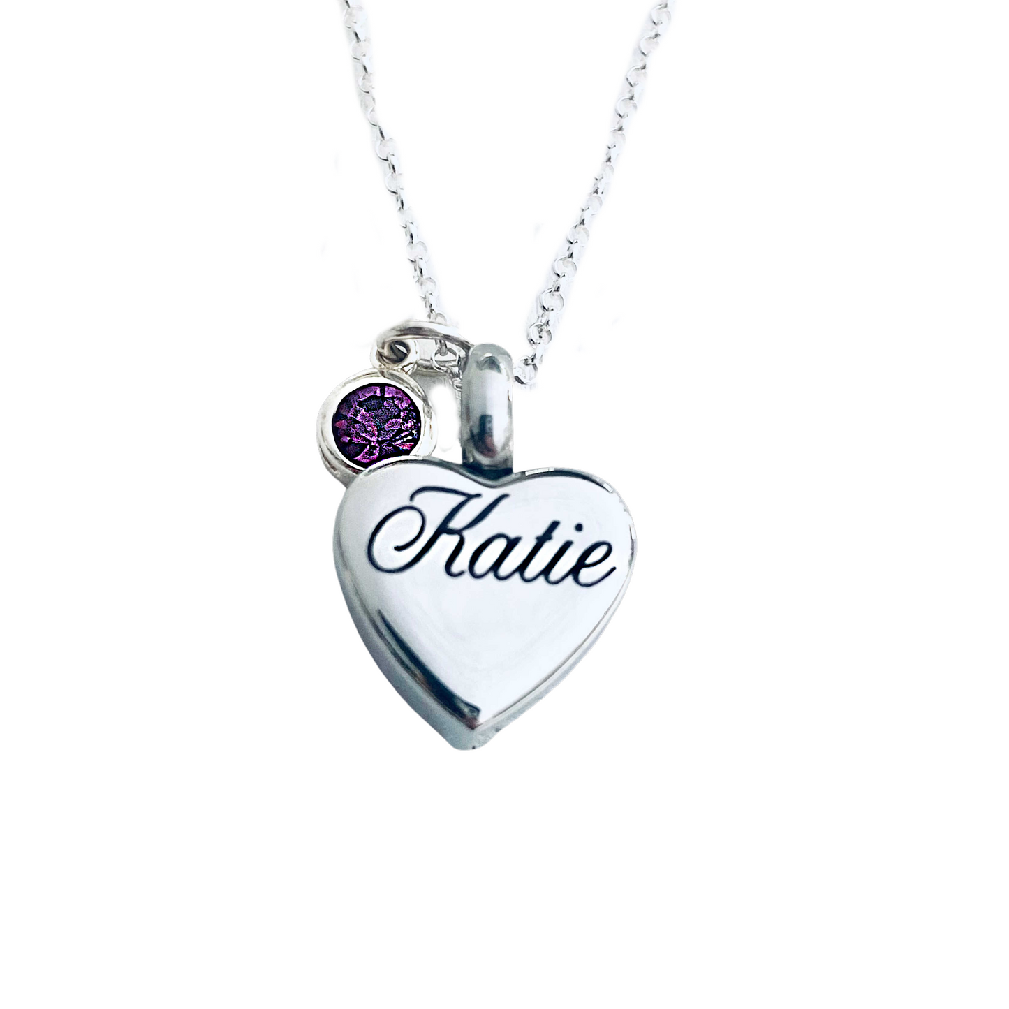 Petite Heart Birthstone Silver Urn Necklace