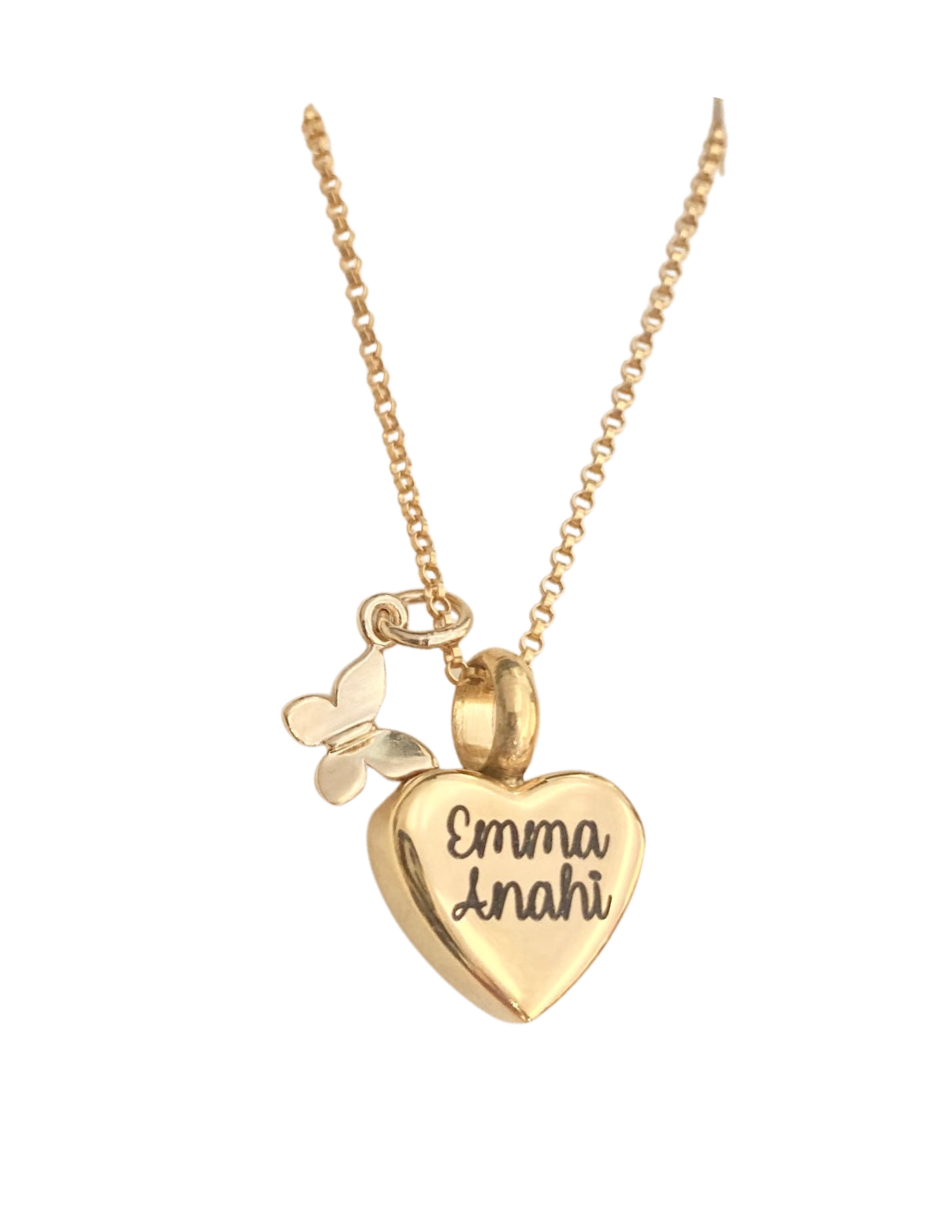 Petite Heart Gold Butterfly Urn Necklace