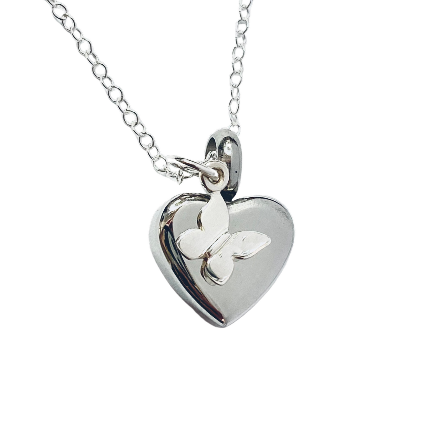 Petite Heart Silver Butterfly Urn Necklace