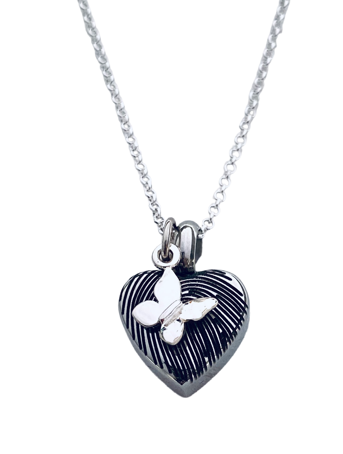 Petite Heart Silver Butterfly Urn Necklace