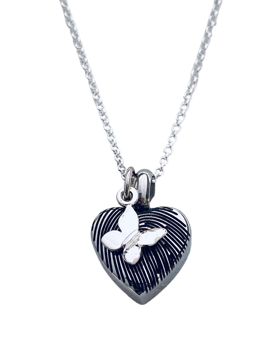 Petite Heart Silver Butterfly Urn Necklace