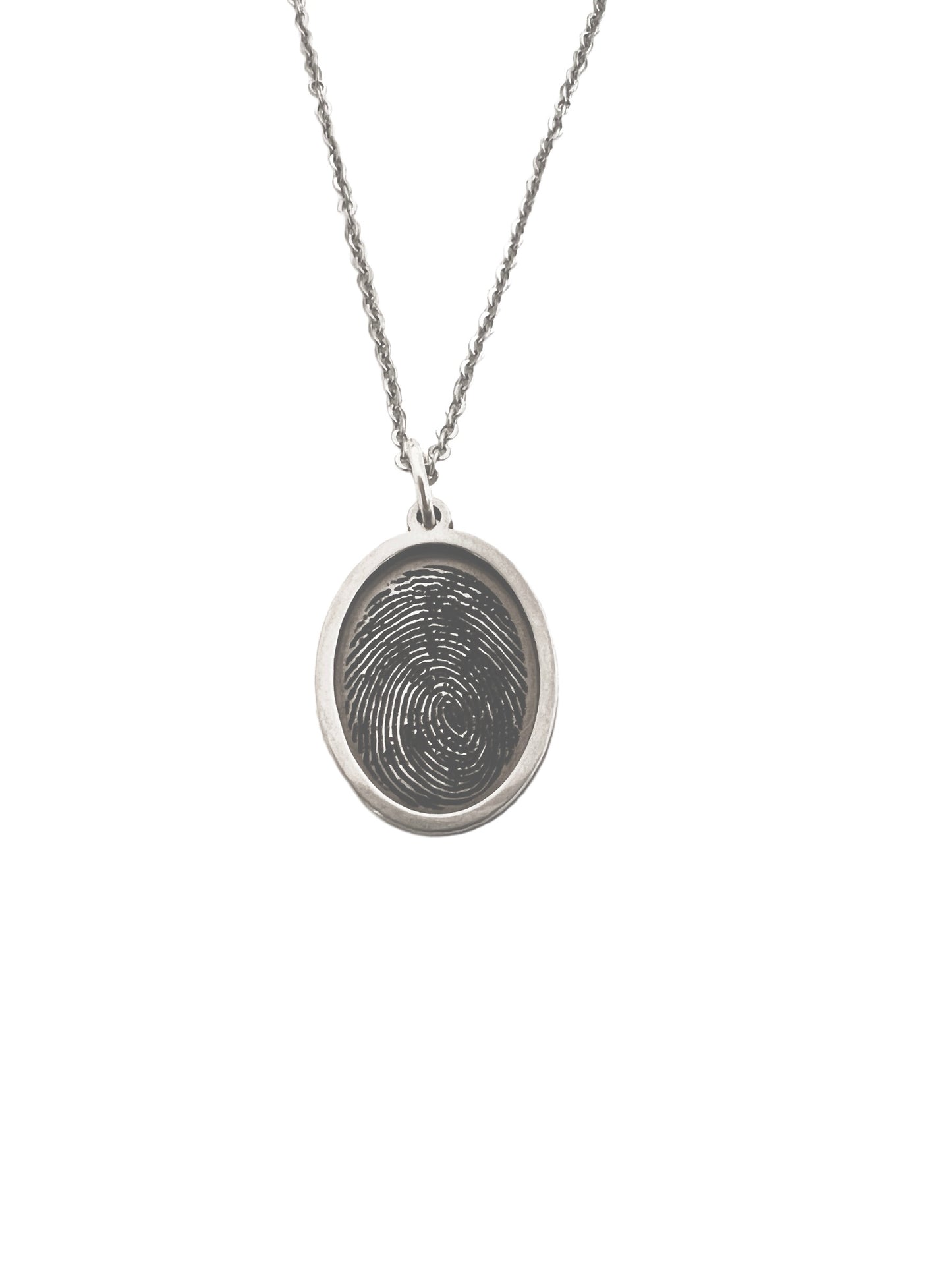 Small Oval Fingerprint Bezel Style Necklace - Silver