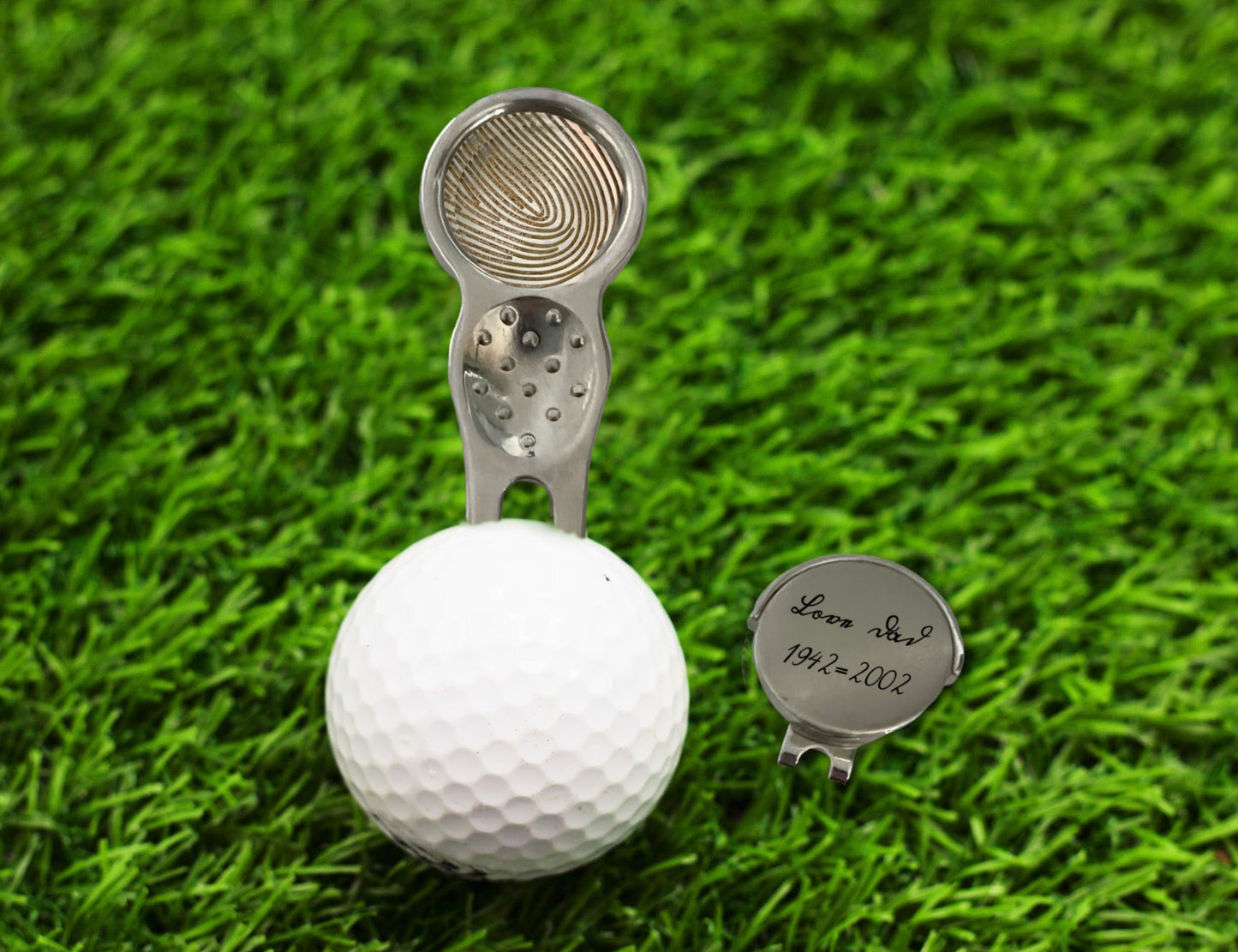 Golf Divot tool with Cap Clip and 6 Personalized Magnetic Ball Markers (Coming Soon!)