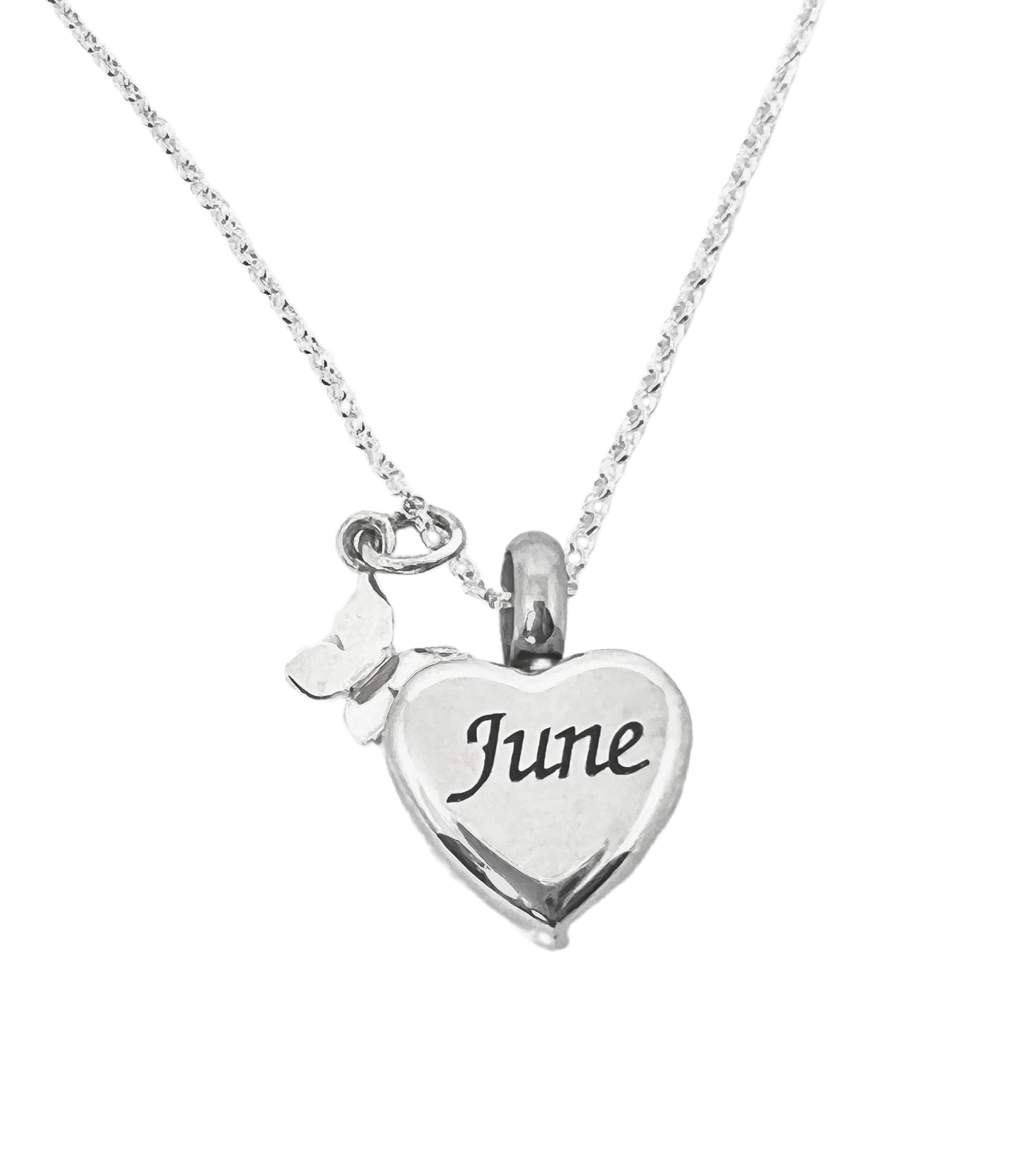 Petite Heart Silver Butterfly Urn Necklace