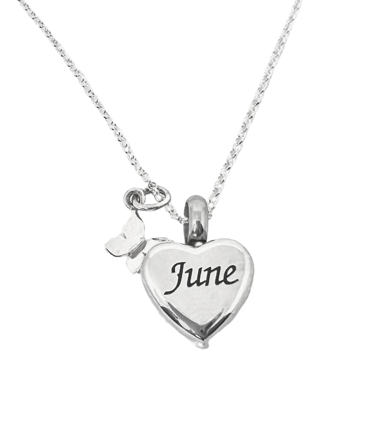 Petite Heart Silver Butterfly Urn Necklace