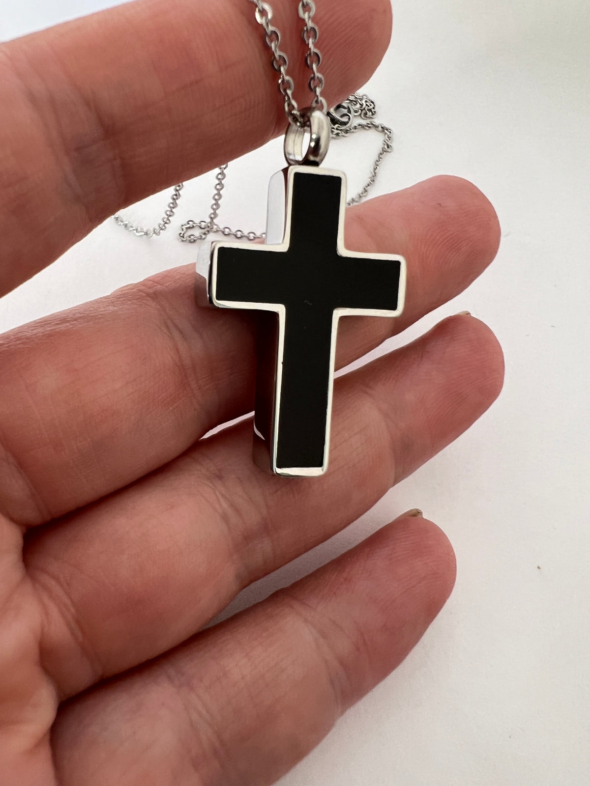 Black Cross Stainless Steel Cremation Urn Necklace
