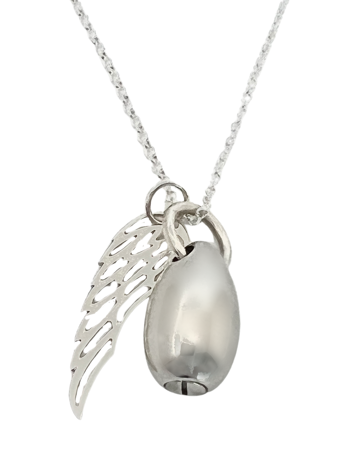 Silver Angel Wing Teardrop Urn Necklace
