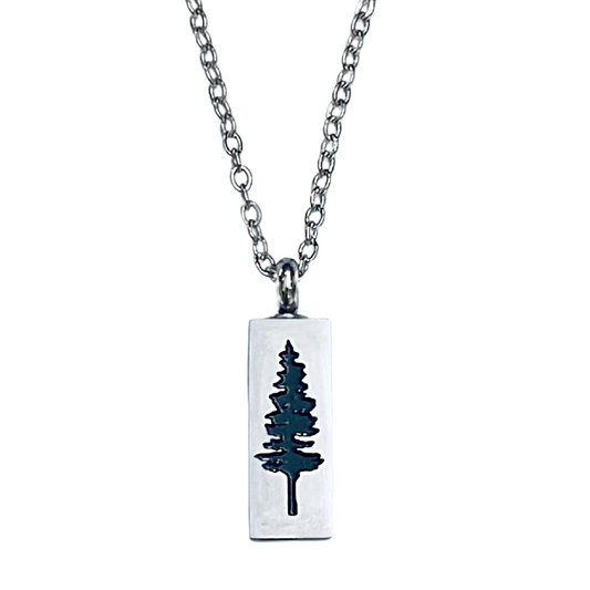 Pine Tree Stainless Steel Cremation Urn Necklace