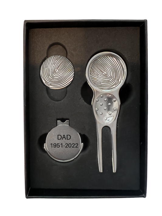 Golf Divot tool with Cap Clip and 6 Personalized Magnetic Ball Markers (Coming Soon!)