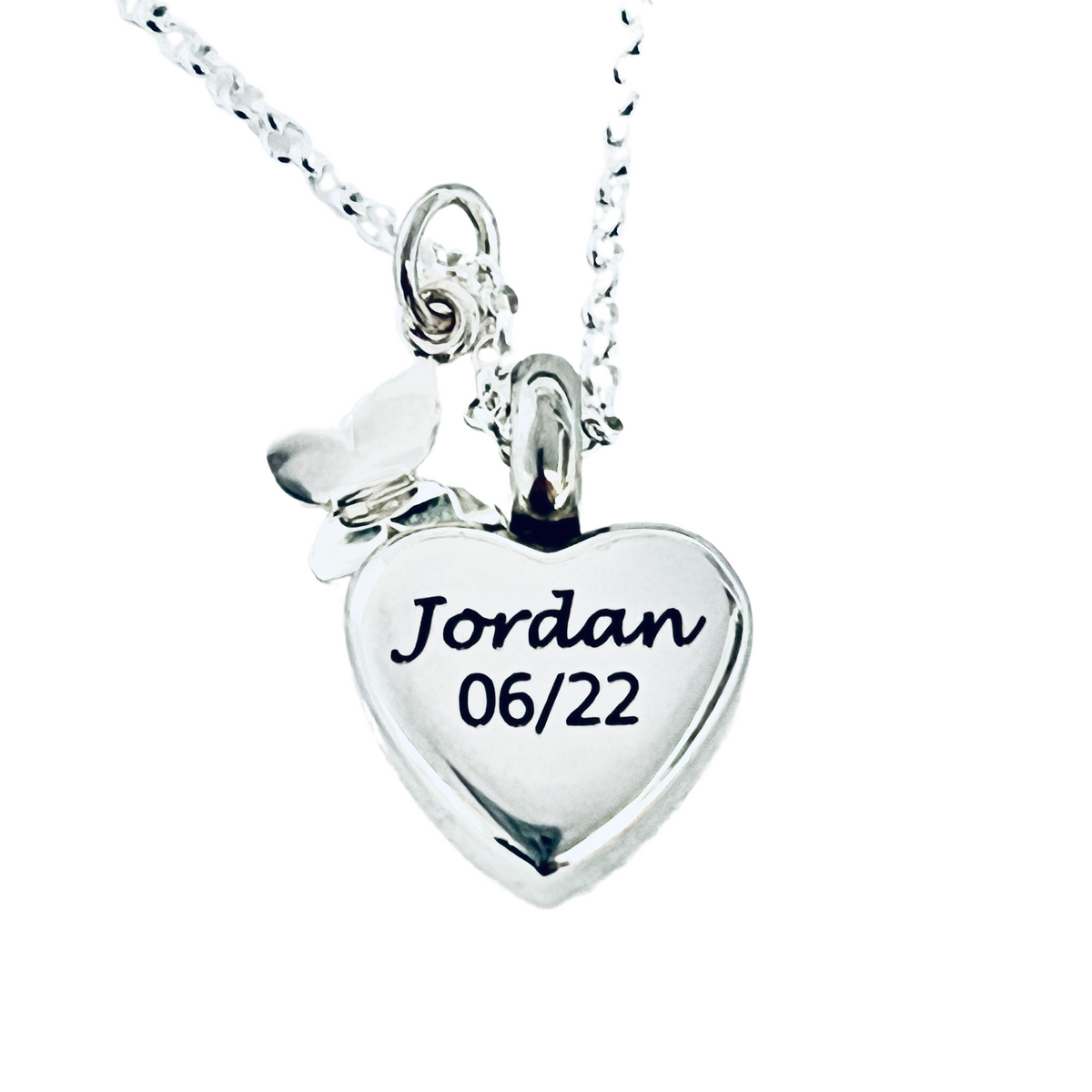Petite Heart Silver Butterfly Urn Necklace
