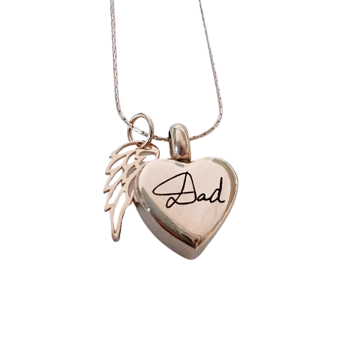 Petite Heart Rose Gold Angel Wing Urn Necklace