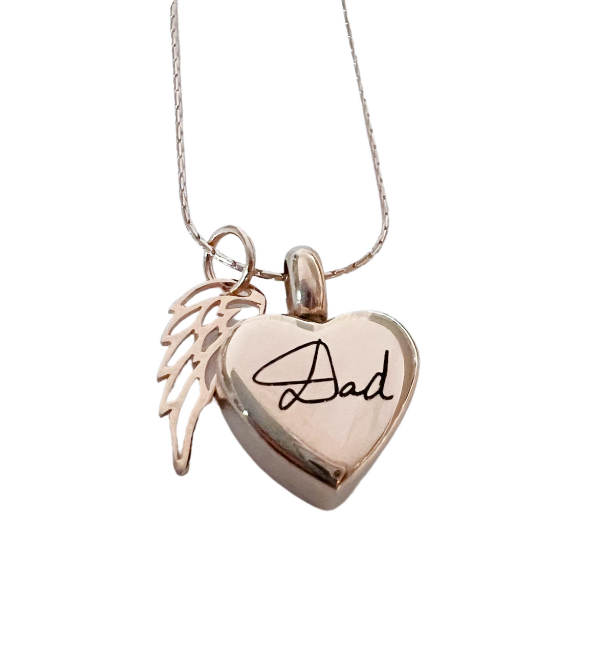Petite Heart Rose Gold Angel Wing Urn Necklace