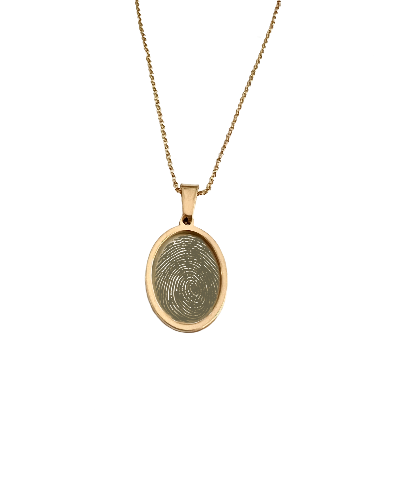 Small Oval Fingerprint Bezel Style Necklace - Gold