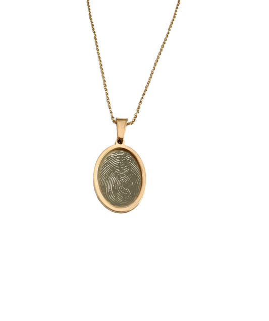 Small Oval Fingerprint Bezel Style Necklace - Gold
