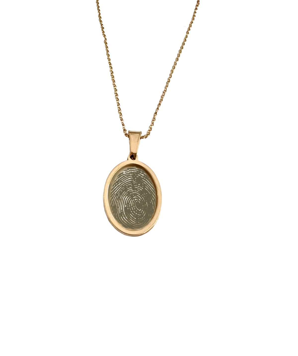 Small Oval Fingerprint Bezel Style Necklace - Gold
