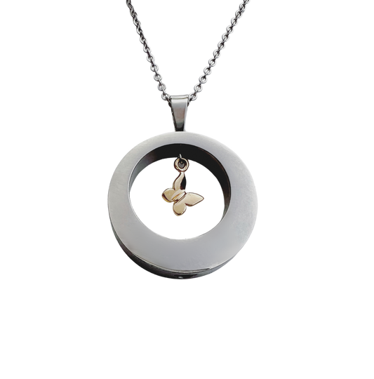 Butterfly Open Circle Cremation Urn Necklace Gold