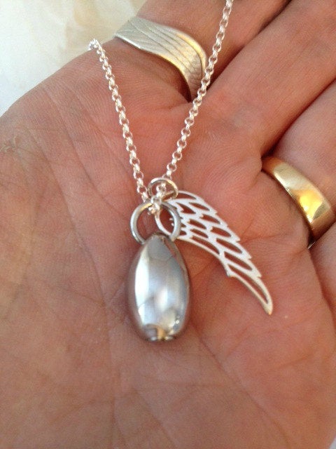 Silver Angel Wing Teardrop Urn Necklace