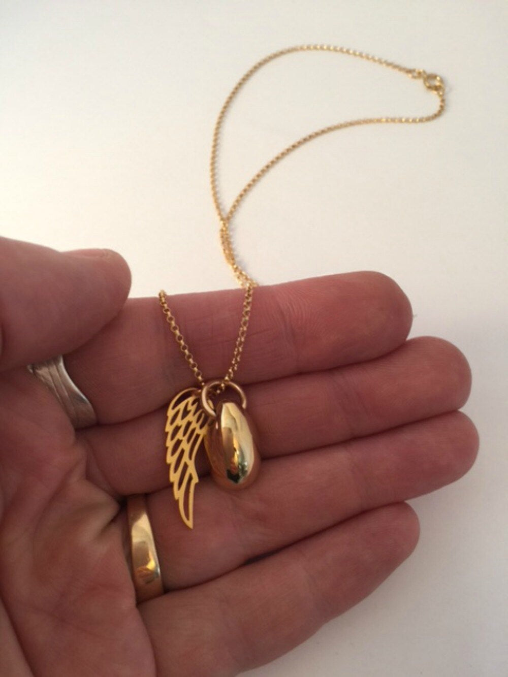 Gold Angel Wing Teardrop Urn Necklace