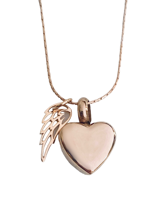 Petite Heart Rose Gold Angel Wing Urn Necklace
