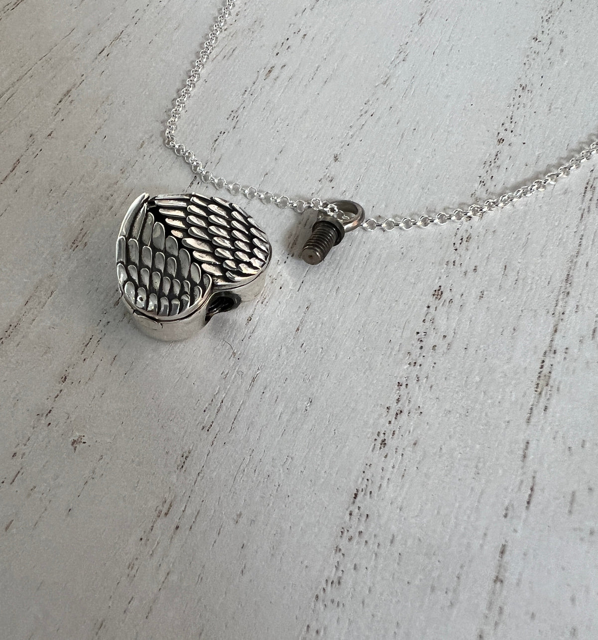 Sterling Silver Angel Wing Heart Locket Urn Necklace