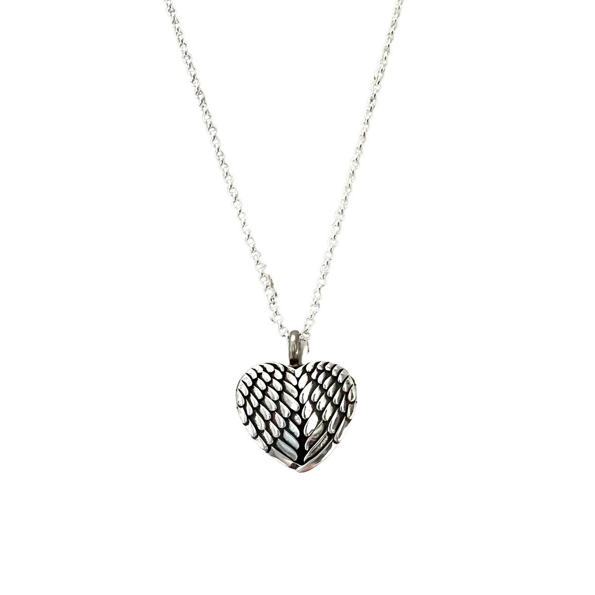 Sterling Silver Angel Wing Heart Locket Urn Necklace