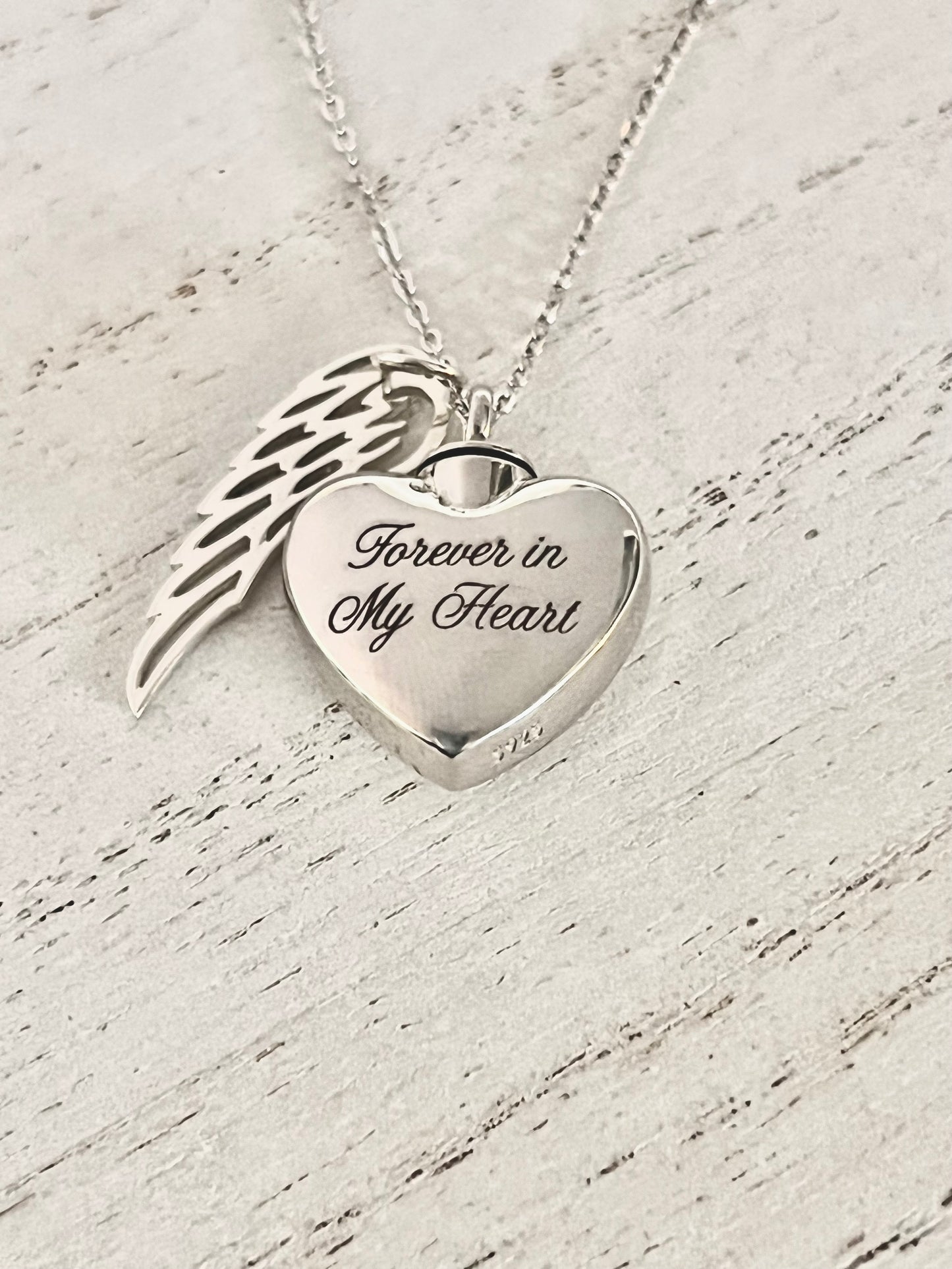 Sterling Silver Heart with Angel Wing Necklace