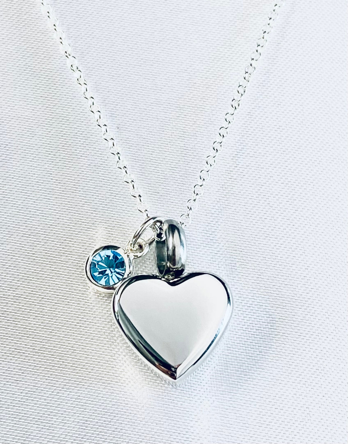 Petite Heart Birthstone Silver Urn Necklace