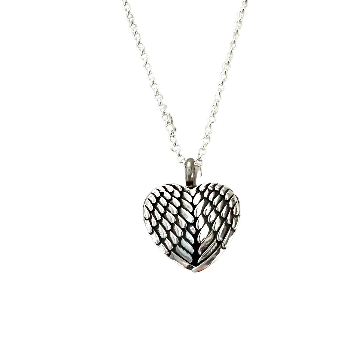 Sterling Silver Angel Wing Heart Locket Urn Necklace