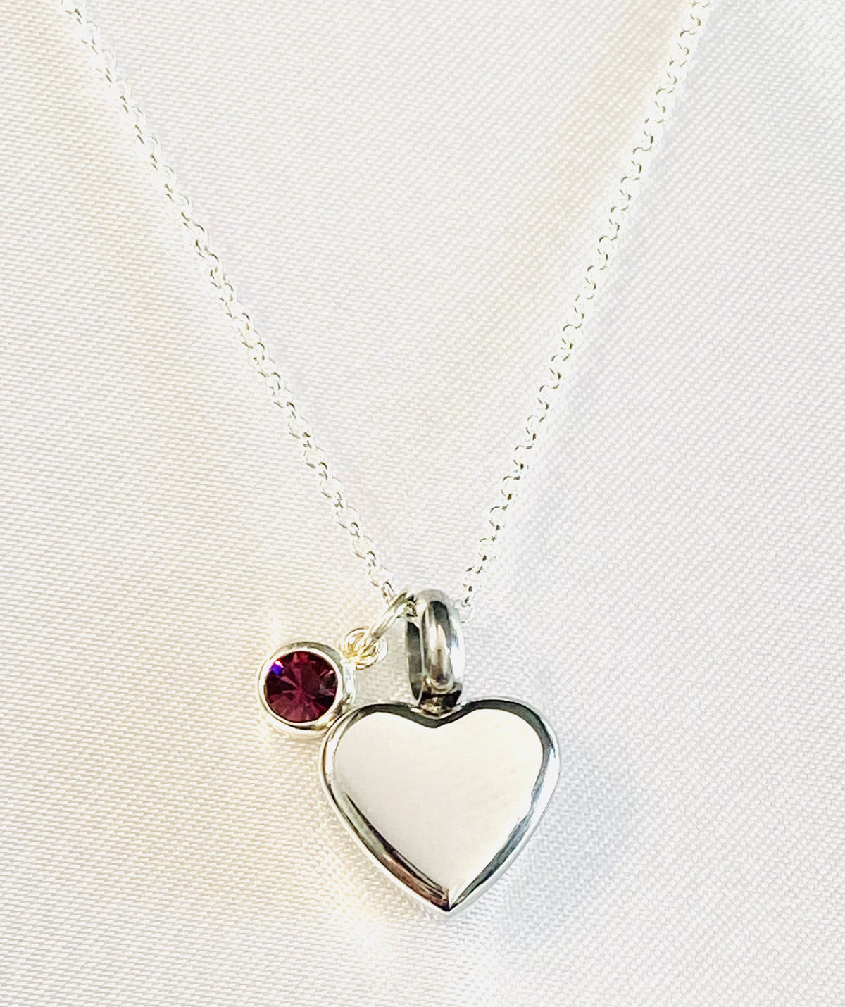 Petite Heart Birthstone Silver Urn Necklace