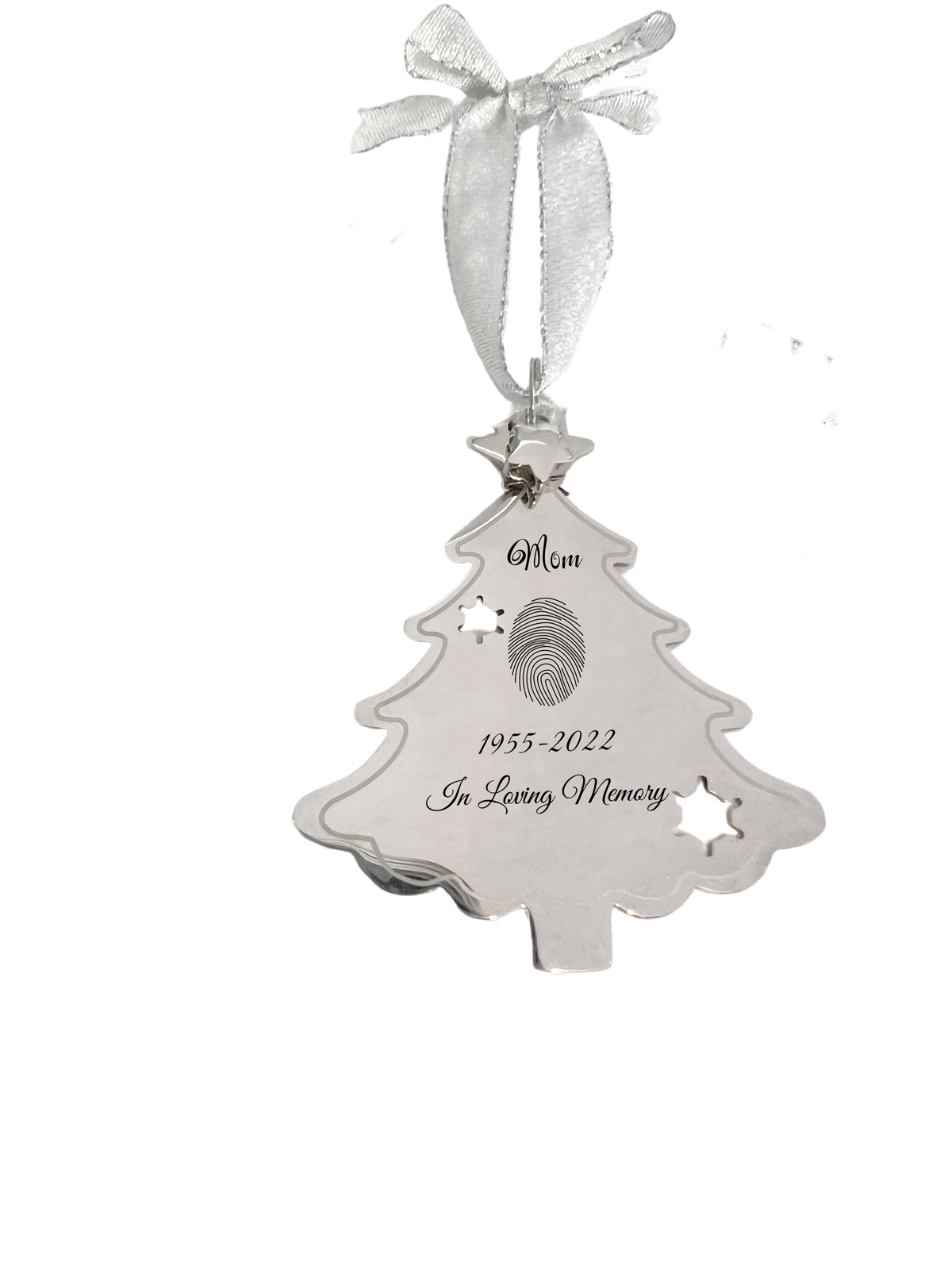 Christmas Tree Personalized Stainless Steel Holiday Ornament with Optional Star Urn Tree Topper