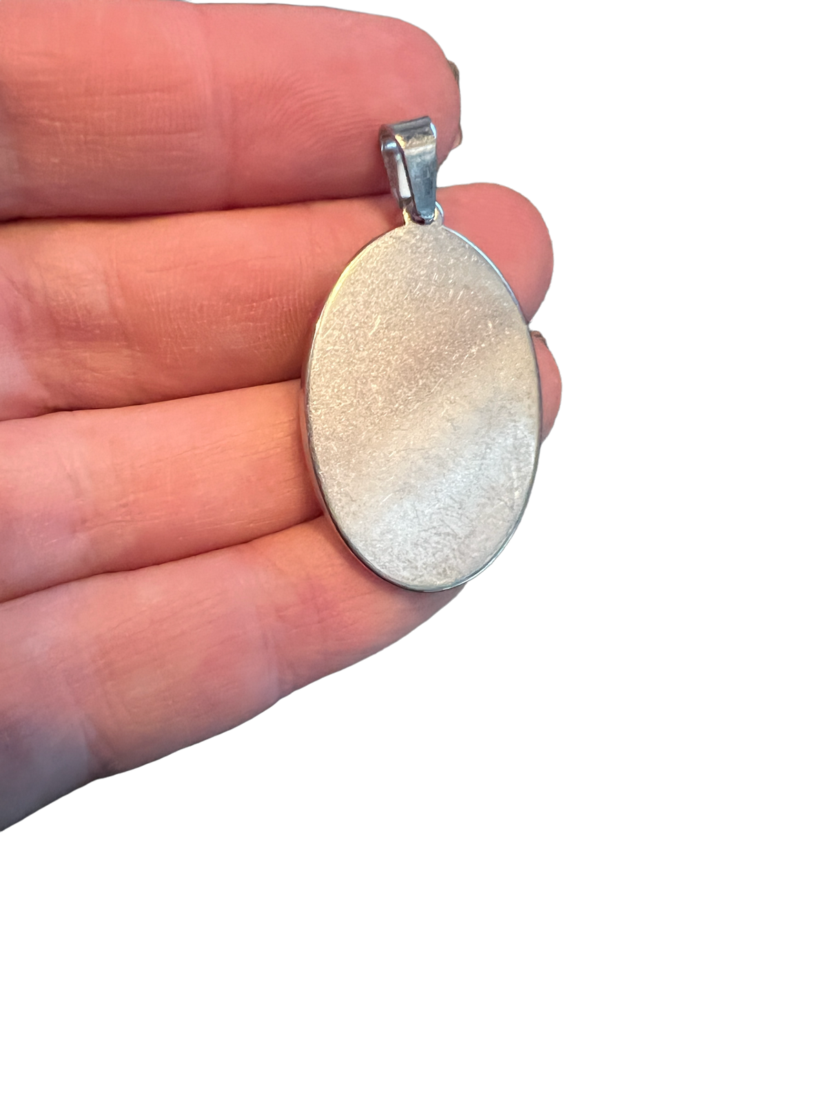 Oval Stainless Steel  Fingerprint Pendant with Birthstone