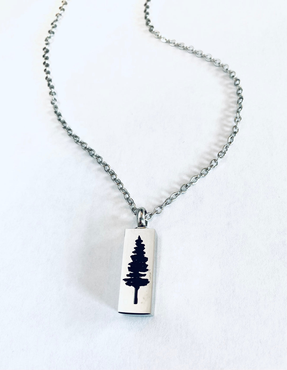 Pine Tree Stainless Steel Cremation Urn Necklace