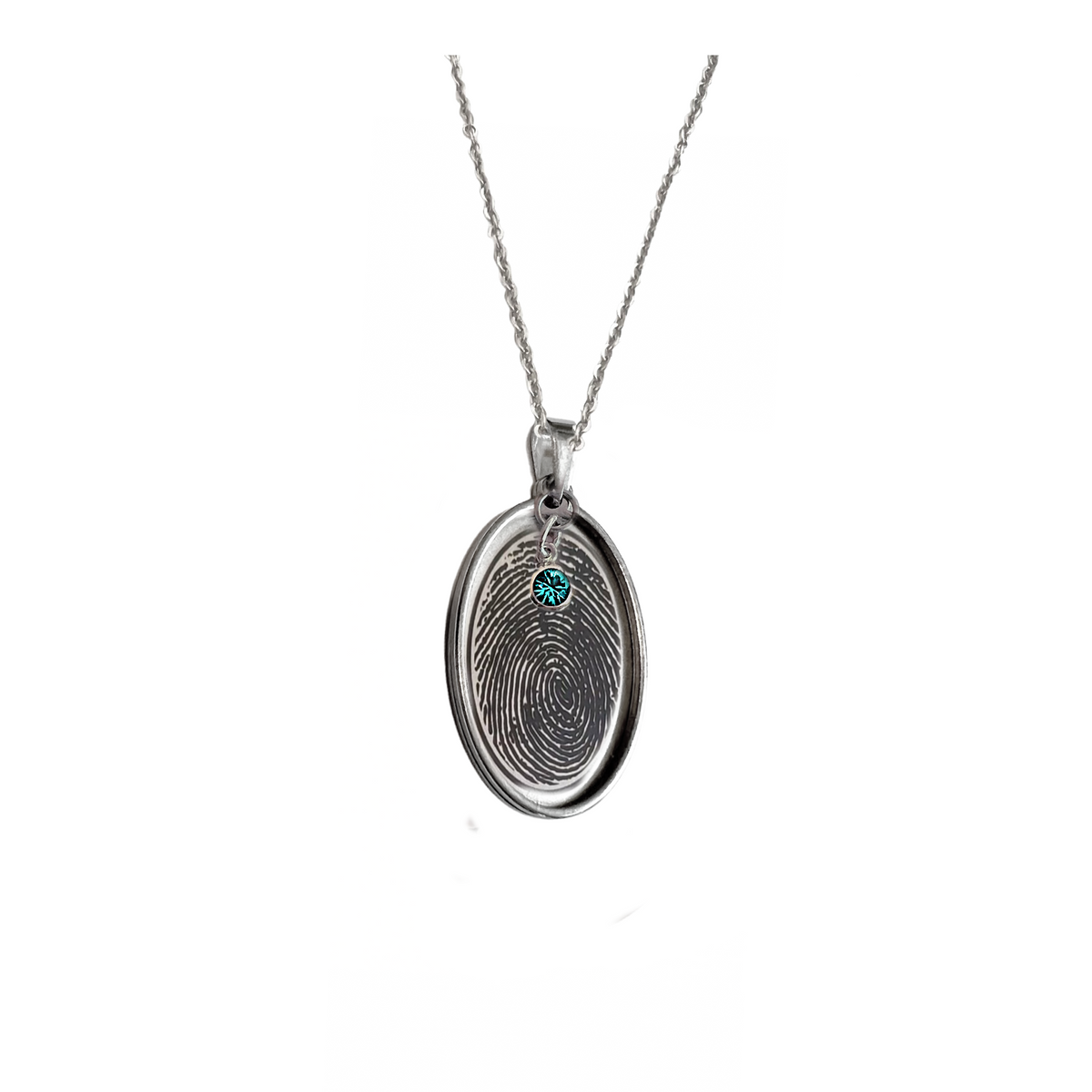Oval Stainless Steel  Fingerprint Pendant with Birthstone