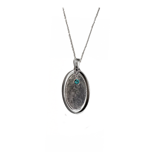 Oval Stainless Steel  Fingerprint Pendant with Birthstone