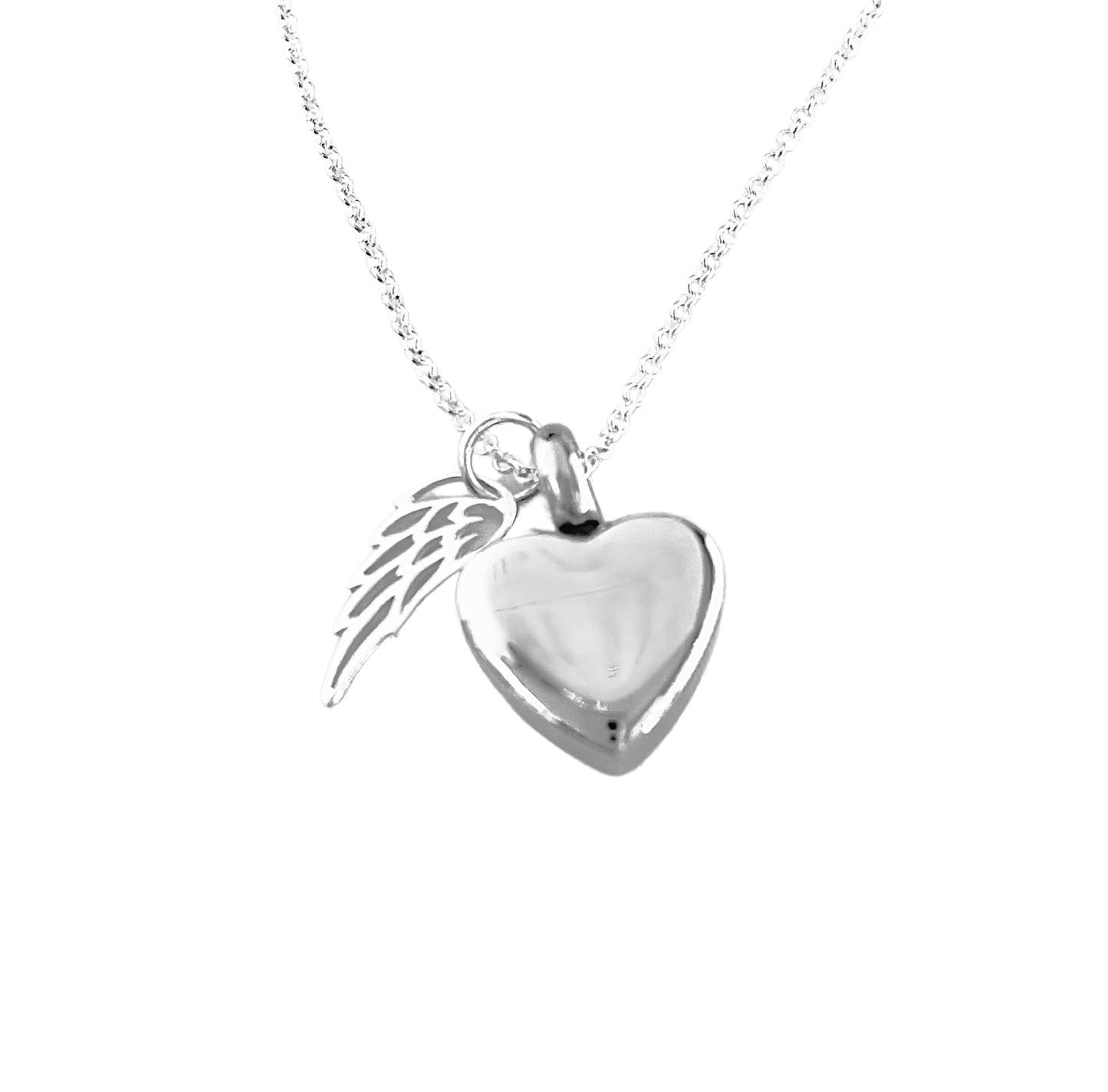 Petite Heart with Silver Angel Wing with Fingerprint
